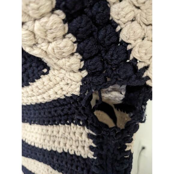 Sea Size XL Reese Popcorn Sweater Navy Cream Striped 100% Wool Knit Long Sleeves - Picture 3 of 12